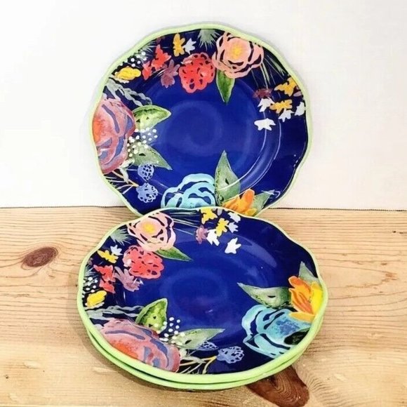 The Pioneer Woman Other - The Pioneer Woman Celia Blue Floral Salad Plates SET OF 3 Scalloped Edge 8.5 In